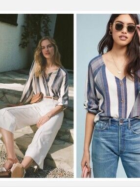 Anthropologie Cloth & Stone striped chambray button-down shirt S